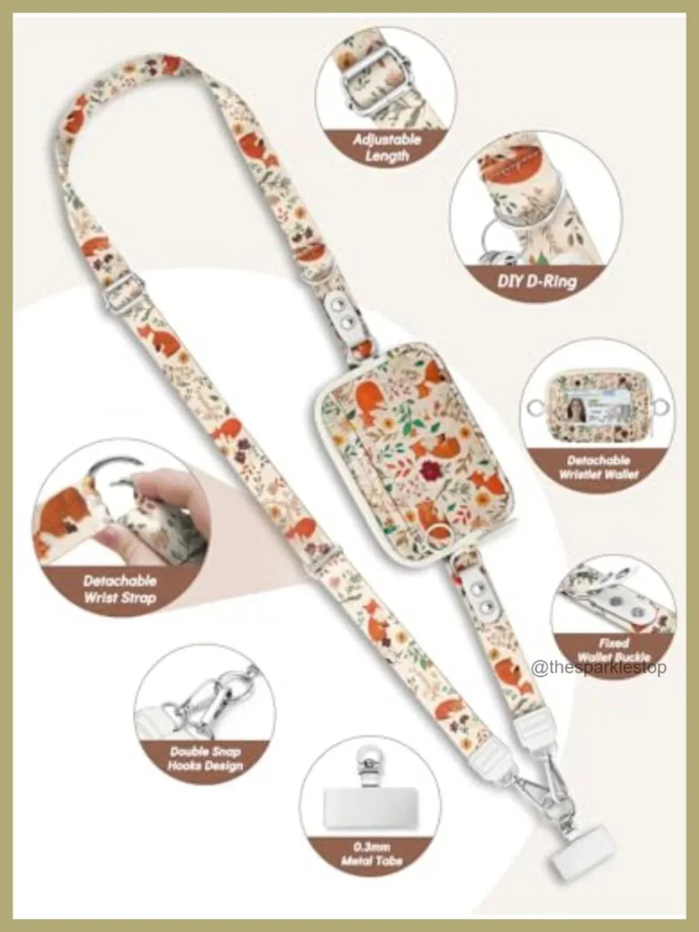 Forest Animal Print Phone Lanyard with RFID Wallet, Hands-Free Crossbody Strap